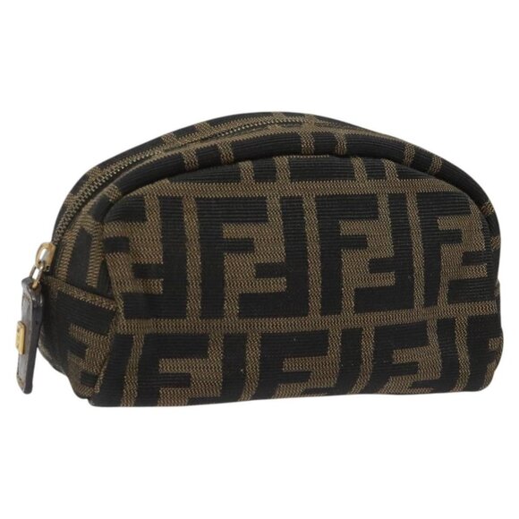 FENDI Zucca Canvas Pouch Brown Black Auth KD058 - Picture 1 of 10